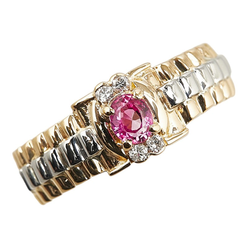 Pt900 Platinum K18YG Yellow Gold Pink Sapphire Diamond 0.06ct Ring in Excellent Condition