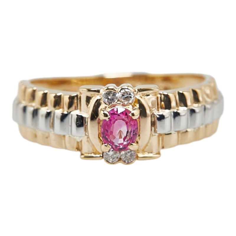 Pt900 Platinum K18YG Yellow Gold Pink Sapphire Diamond 0.06ct Ring in Excellent Condition