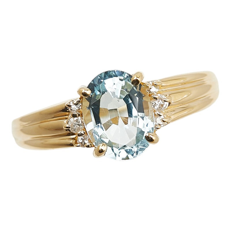 K18YG Yellow Gold Aquamarine Diamond Ring 10.5 in Excellent Condition