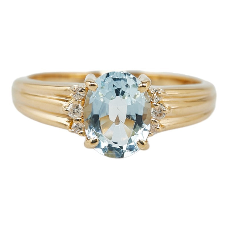 K18YG Yellow Gold Aquamarine Diamond Ring 10.5 in Excellent Condition