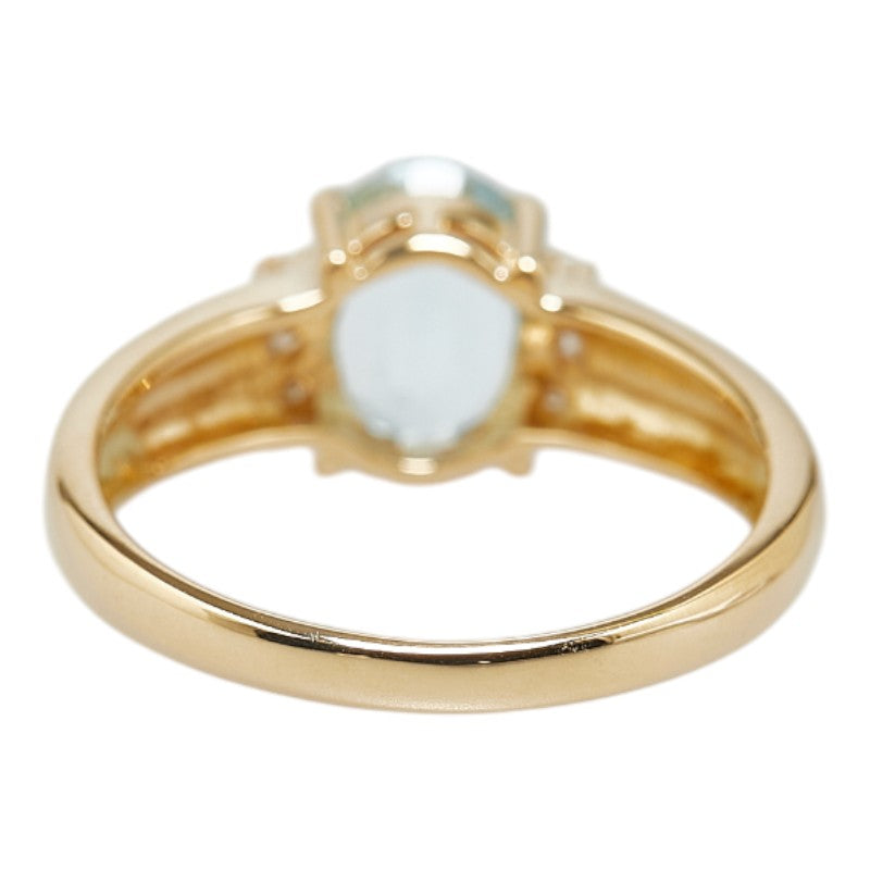 K18YG Yellow Gold Aquamarine Diamond Ring 10.5 in Excellent Condition