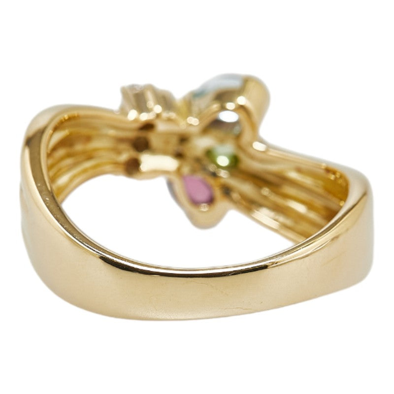 K18YG Yellow Gold Aquamarine Peridot Pink Tourmaline Diamond Ring