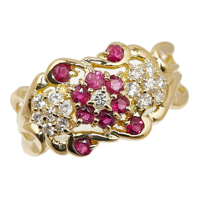 K18YG Yellow Gold Ruby Diamond Ring 12.5 in Great Condition