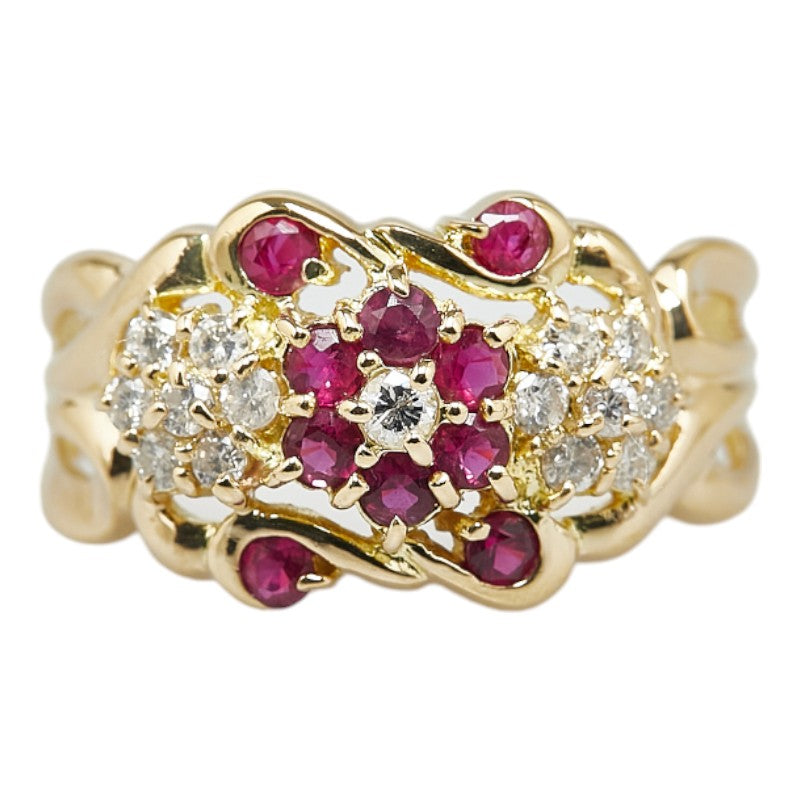 K18YG Yellow Gold Ruby Diamond Ring 12.5 in Great Condition