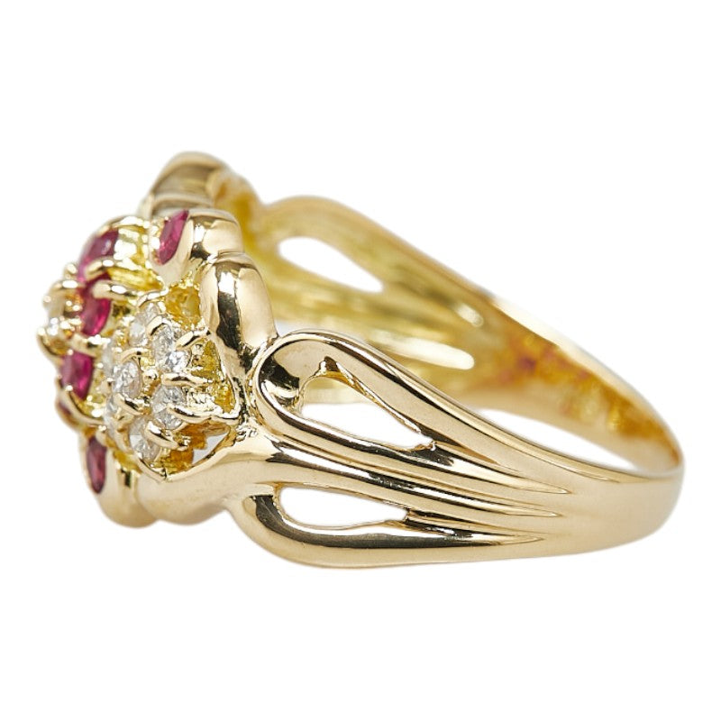 K18YG Yellow Gold Ruby Diamond Ring 12.5 in Great Condition