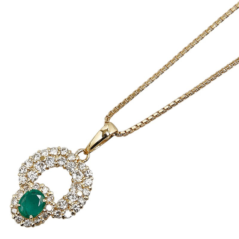 K18YG Yellow Gold Emerald Diamond 0.52ct Necklace in Excellent Condition