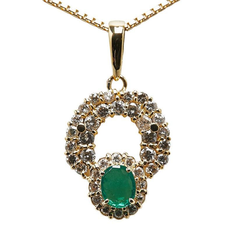 K18YG Yellow Gold Emerald Diamond 0.52ct Necklace in Excellent Condition