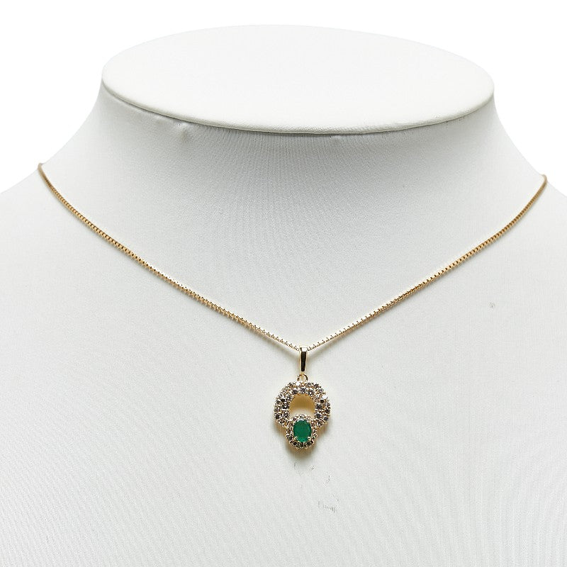 K18YG Yellow Gold Emerald Diamond 0.52ct Necklace in Excellent Condition