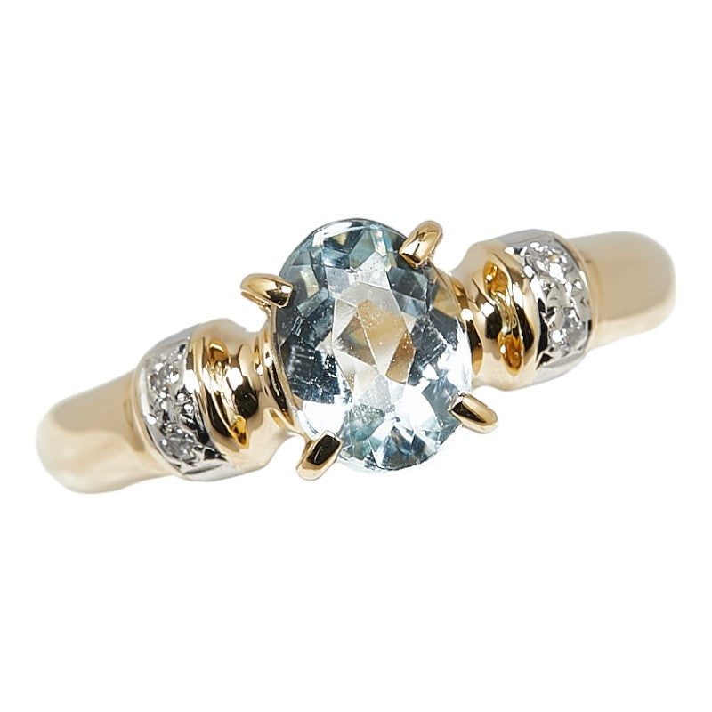 Pt900 Platinum K18YG Yellow Gold Aquamarine 0.65ct Diamond 0.03ct Ring in Great Condition