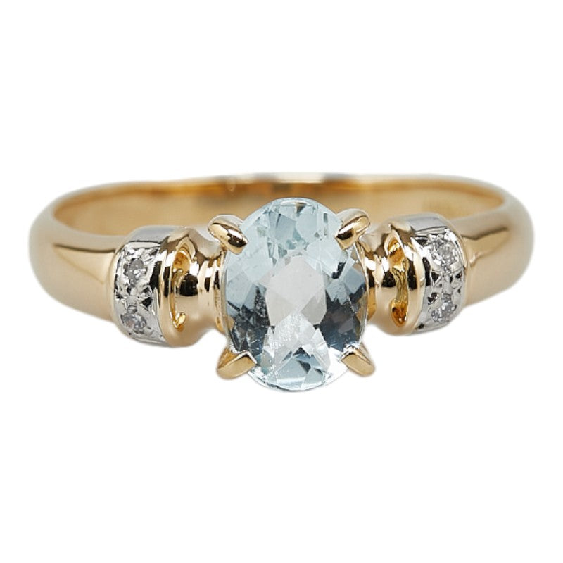 Pt900 Platinum K18YG Yellow Gold Aquamarine 0.65ct Diamond 0.03ct Ring in Great Condition