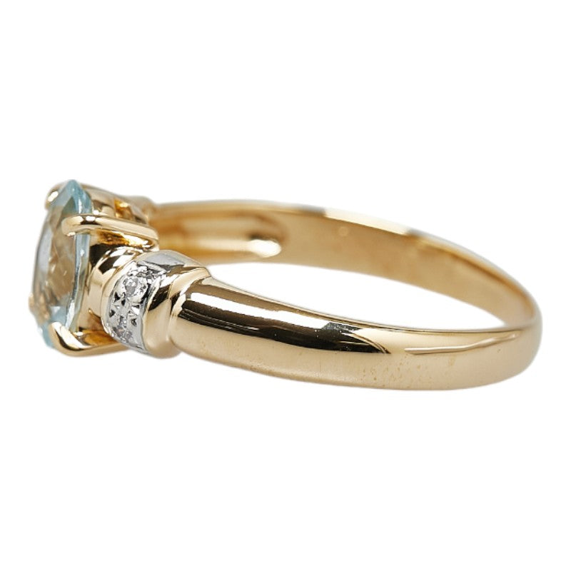 Pt900 Platinum K18YG Yellow Gold Aquamarine 0.65ct Diamond 0.03ct Ring in Great Condition