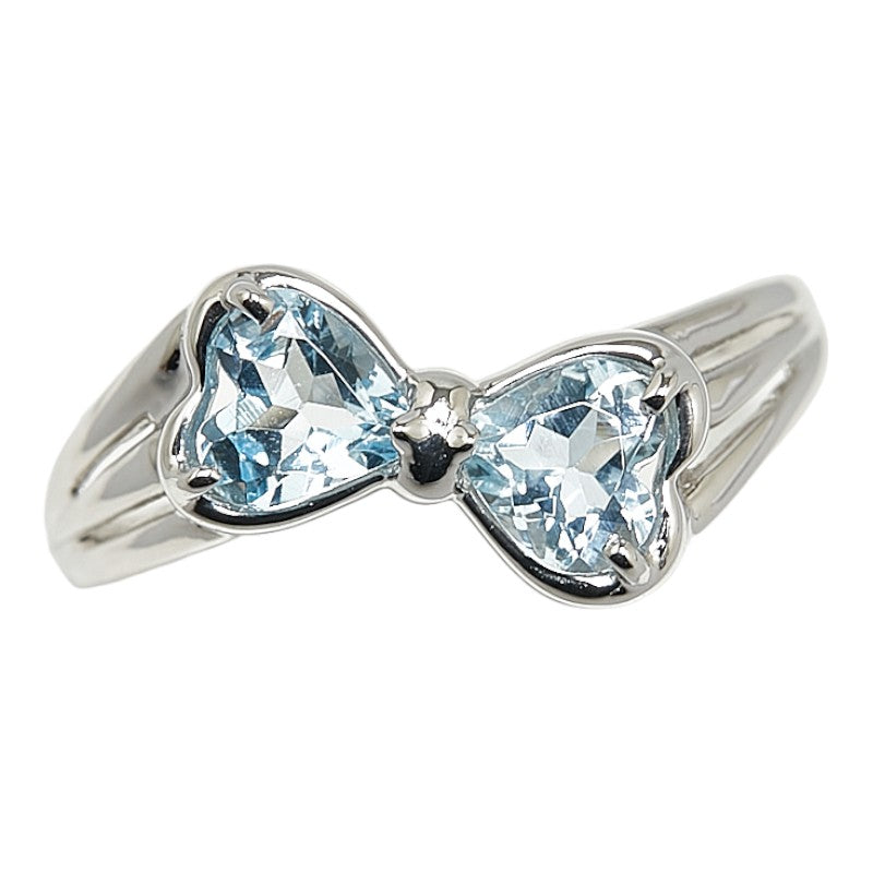 LuxUness Platinum Aquamarine Ribbon Ring  Metal Ring in Excellent condition