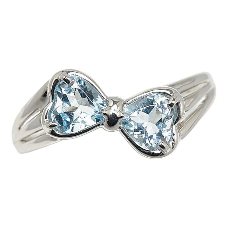 Pt900 Platinum Aquamarine Ribbon Motif Ring in Great Condition