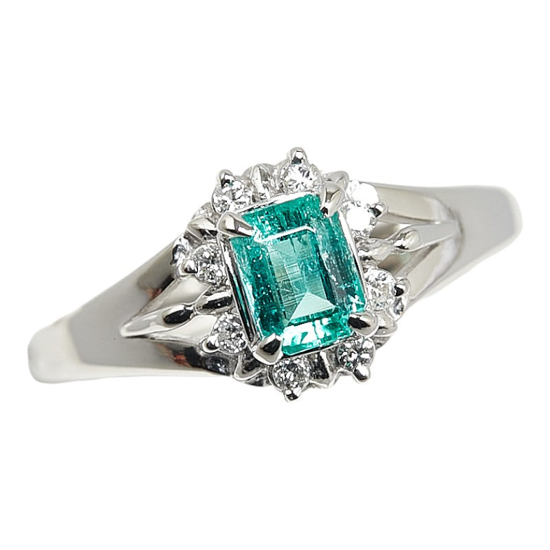 Pt900 Platinum Emerald 0.46ct Diamond 0.09ct Ring in Excellent Condition