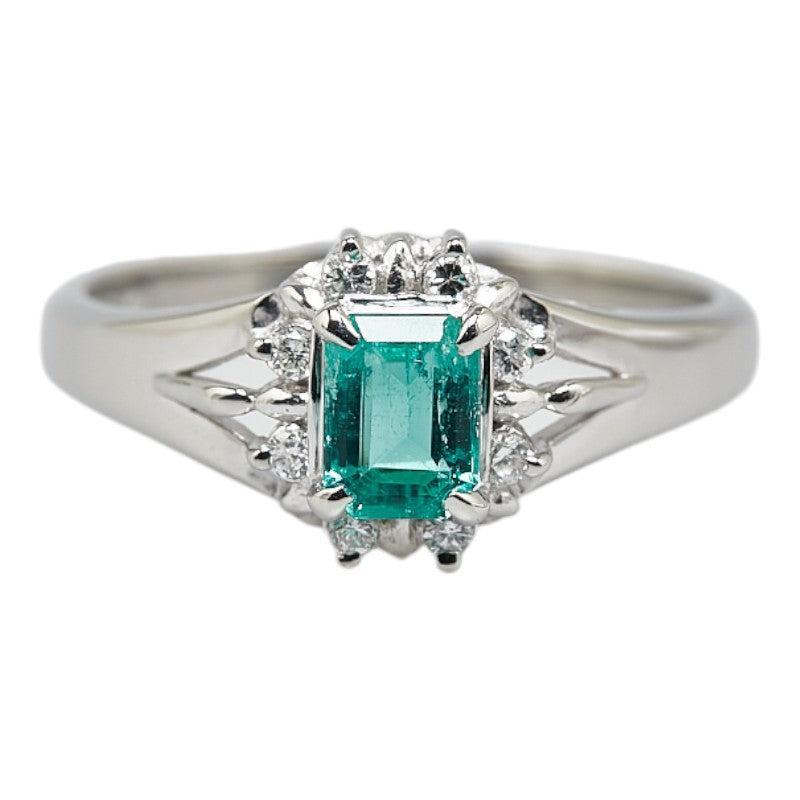 Pt900 Platinum Emerald 0.46ct Diamond 0.09ct Ring in Excellent Condition