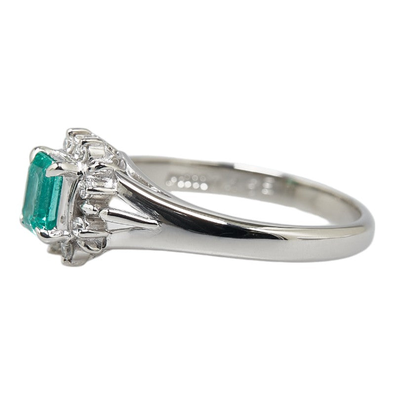 Pt900 Platinum Emerald 0.46ct Diamond 0.09ct Ring in Excellent Condition