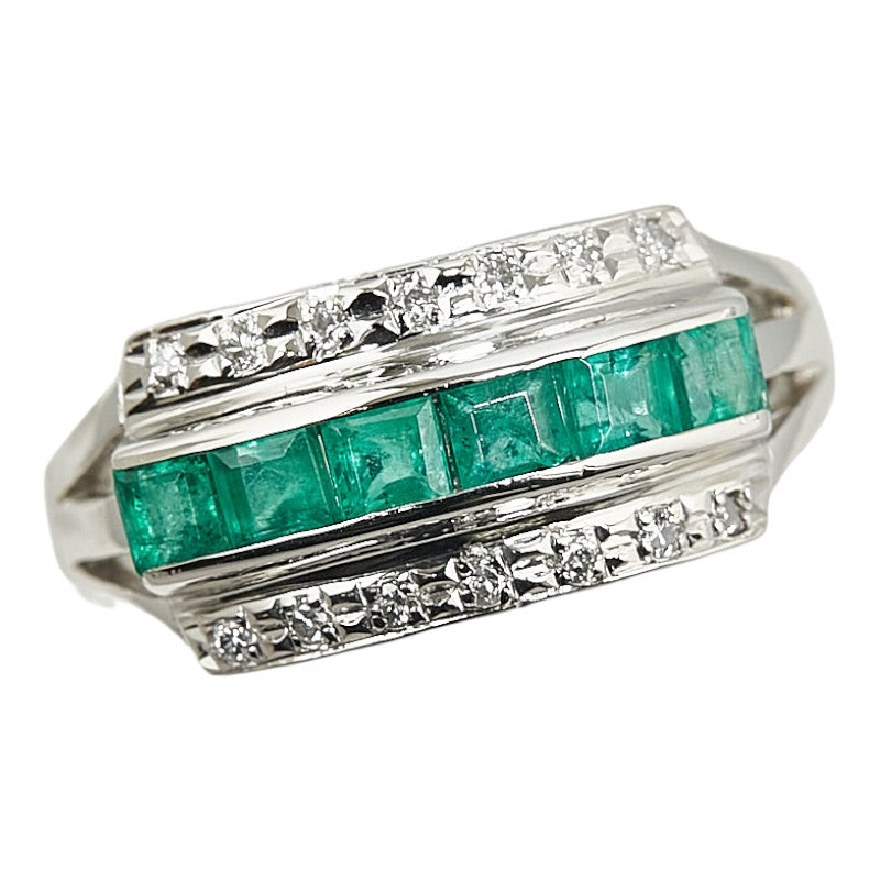 LuxUness Platinum Emerald Diamond Ring  Metal Ring in Excellent condition
