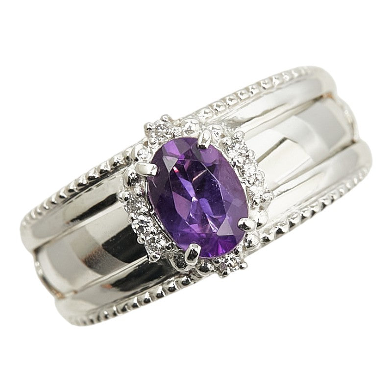 LuxUness Platinum Amethyst Diamond Ring  Metal Ring in Excellent condition