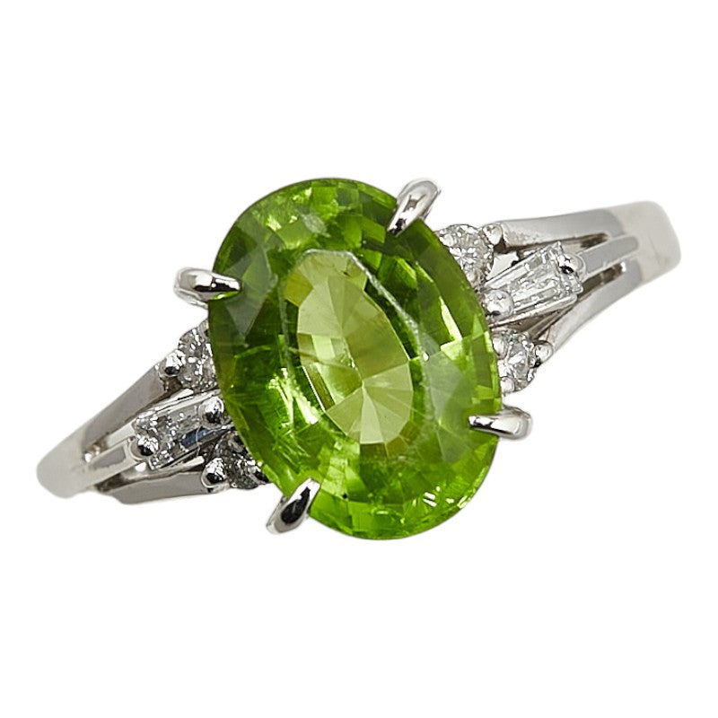 Pt900 Platinum Peridot 2.98ct Diamond 0.18ct Ring in Excellent Condition