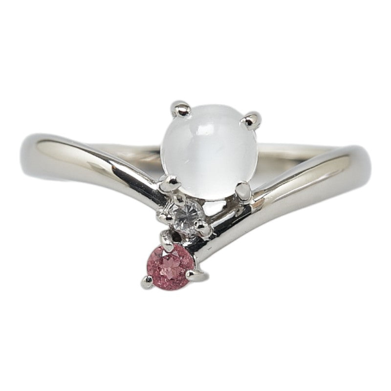 Pt900 Platinum Moonstone Pink Tourmaline Diamond Ring in Excellent Condition