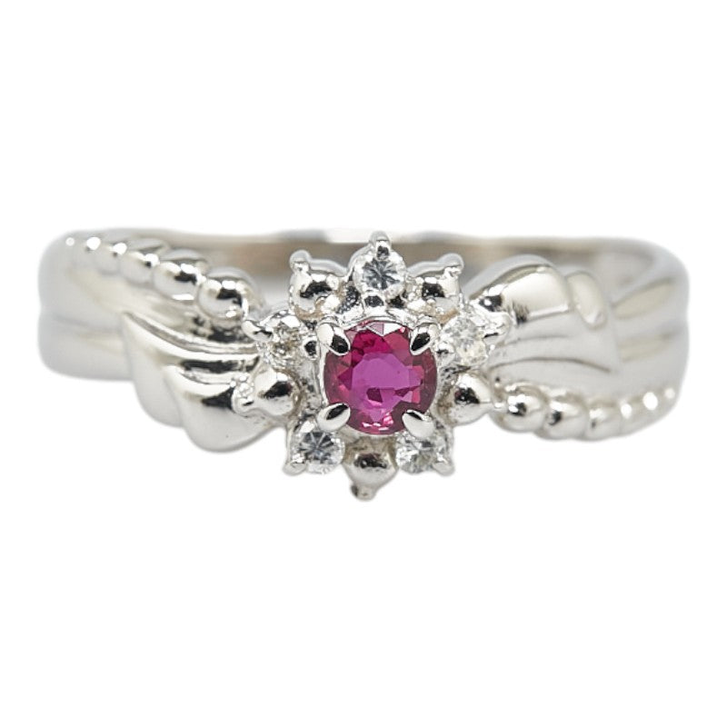 Pt900 Platinum Ruby Diamond Ring 12.5 in Excellent Condition