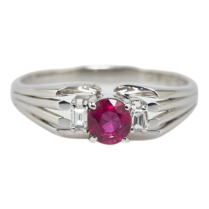 Pt900 Platinum Ruby 0.46ct Diamond 0.08ct Ring in Excellent Condition