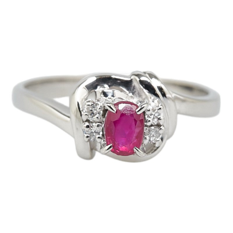 Pt900 Platinum Ruby 0.45ct Diamond 0.08ct Ring Size 11.5 in Excellent Condition