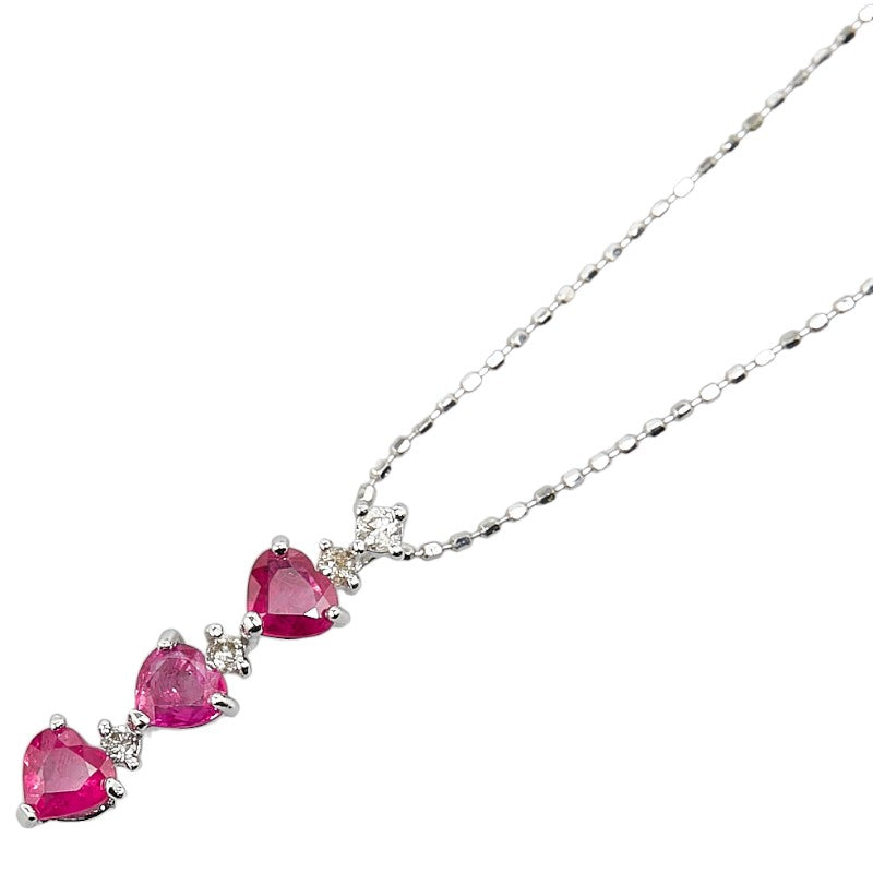 K18WG White Gold Ruby 0.8ct Diamond 0.08ct Heart Necklace in Excellent Condition