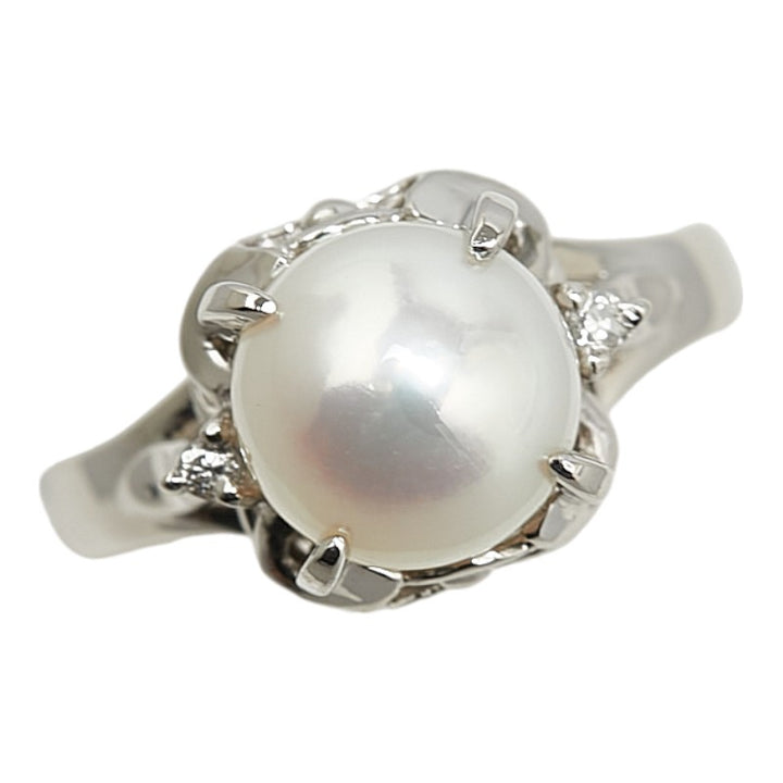 Pt900 Platinum Pearl 3.8mm Diamond 0.02ct Ring in Great Condition