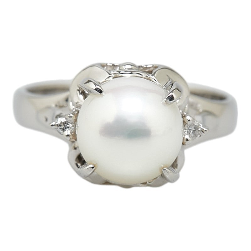 Pt900 Platinum Pearl 3.8mm Diamond 0.02ct Ring in Great Condition