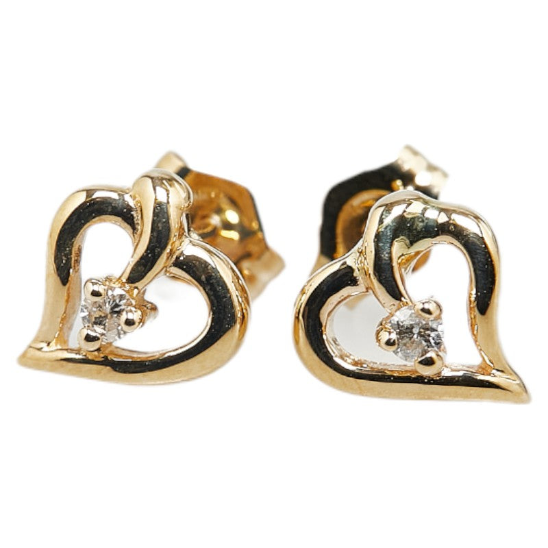 K14YG Yellow Gold Diamond Heart Motif Earrings in Excellent Condition