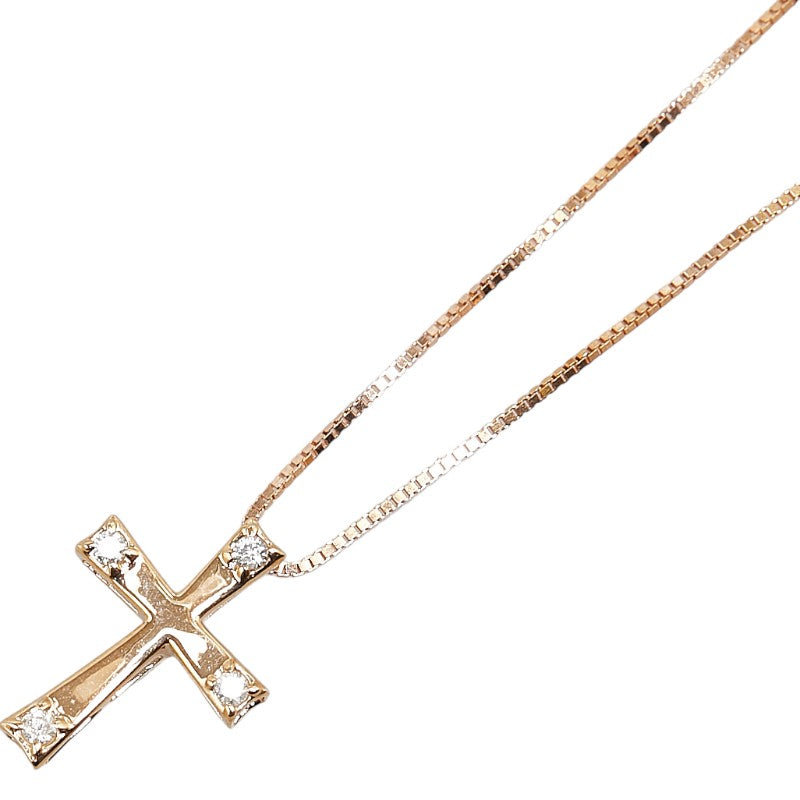 K14PG Pink Gold Diamond Cross Necklace in Excellent Condition