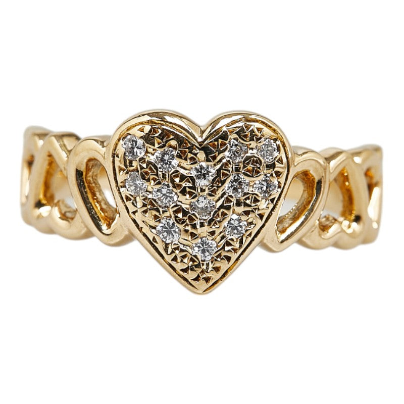 K18YG Yellow Gold Diamond Heart Motif Ring Size 11 in Excellent Condition