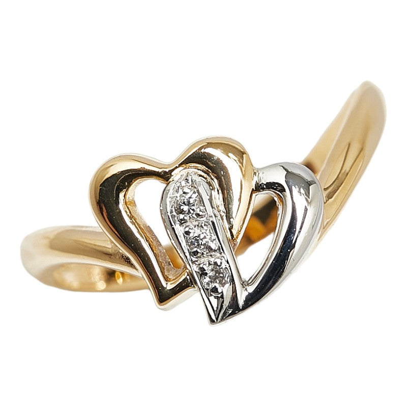 Pt900 Platinum K20YG Yellow Gold Diamond Heart Motif Ring in Excellent Condition