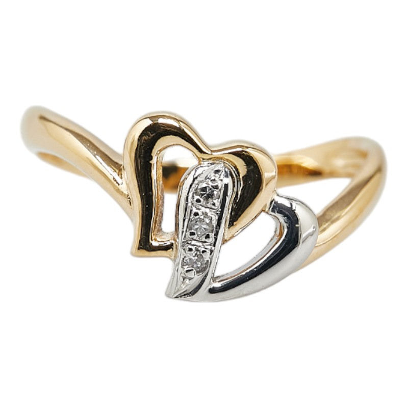 Pt900 Platinum K20YG Yellow Gold Diamond Heart Motif Ring in Excellent Condition