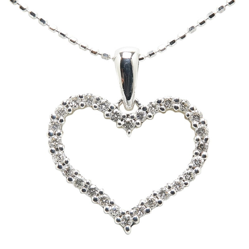 K18WG White Gold Diamond Heart Motif Necklace in Excellent Condition