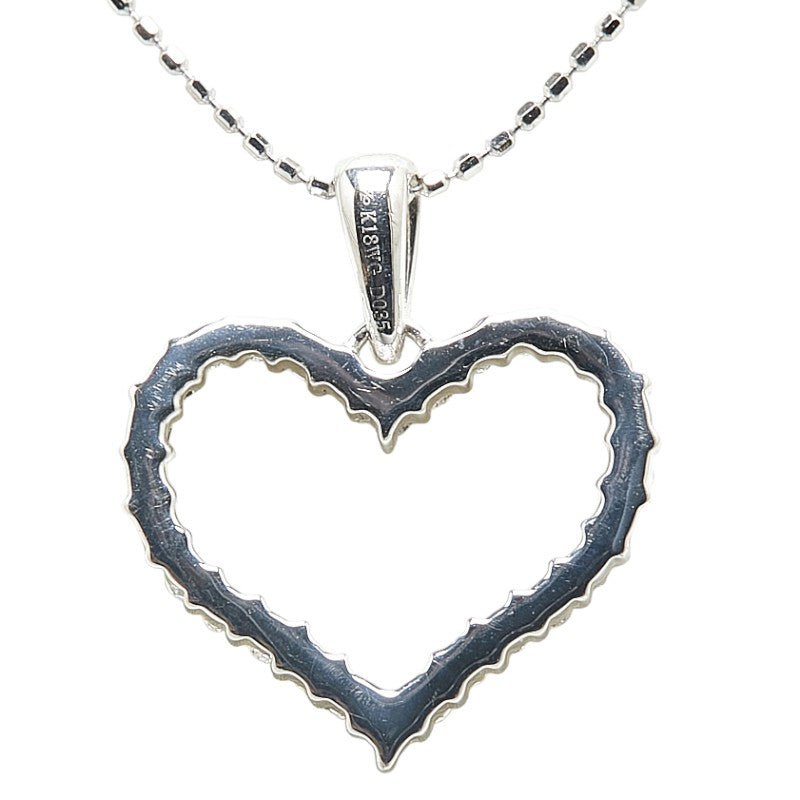 K18WG White Gold Diamond Heart Motif Necklace in Excellent Condition