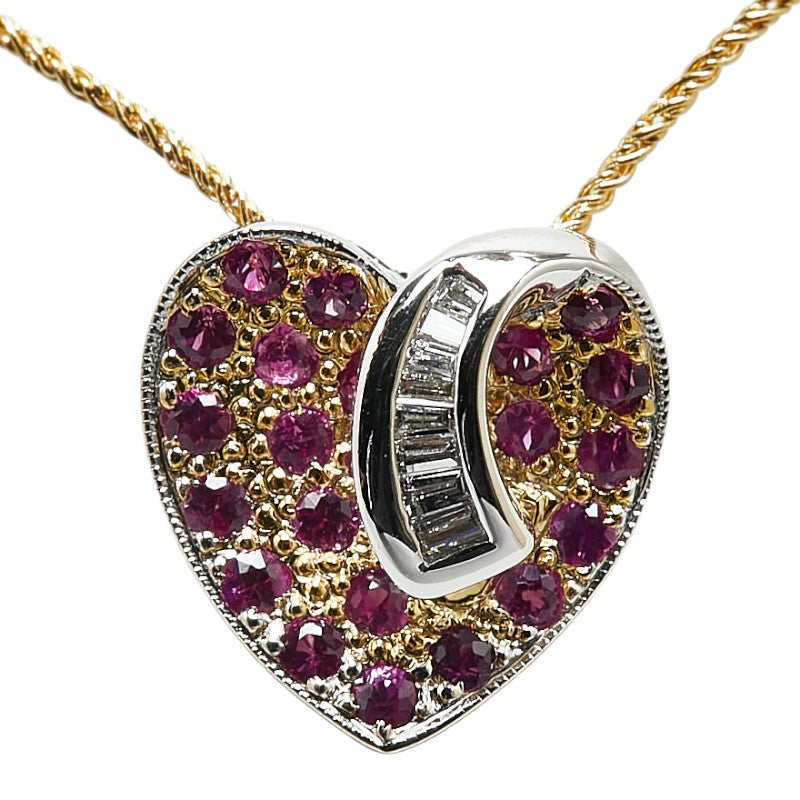 LuxUness 18K Ruby Diamond Heart Necklace  Metal Necklace in Excellent condition