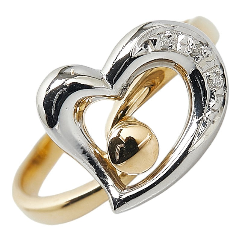 Pt900 Platinum K18YG Yellow Gold Diamond Heart Ring in Excellent Condition