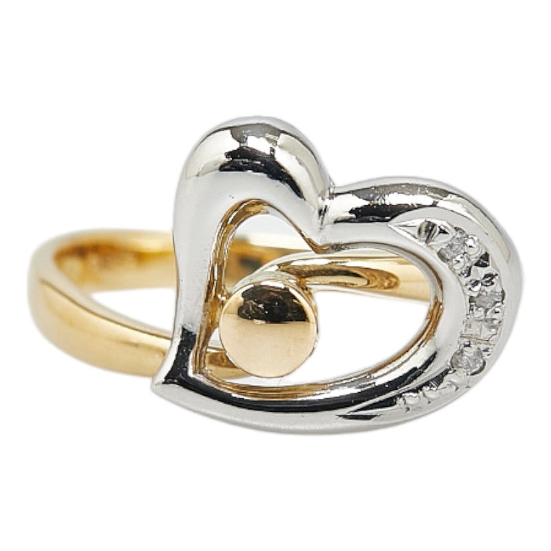 Pt900 Platinum K18YG Yellow Gold Diamond Heart Ring in Excellent Condition