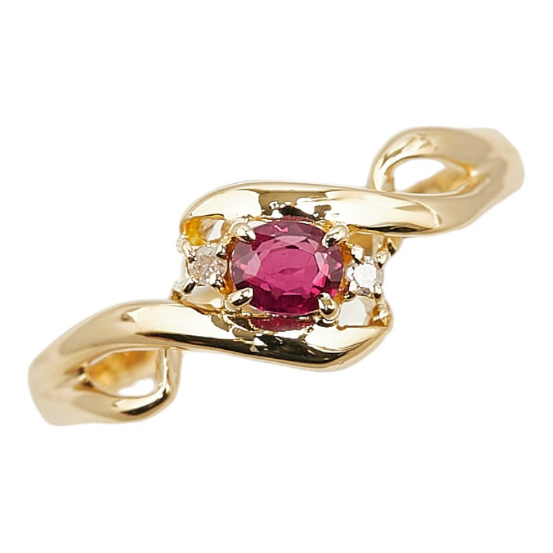 K18YG Yellow Gold Ruby Diamond Ring in Excellent Condition