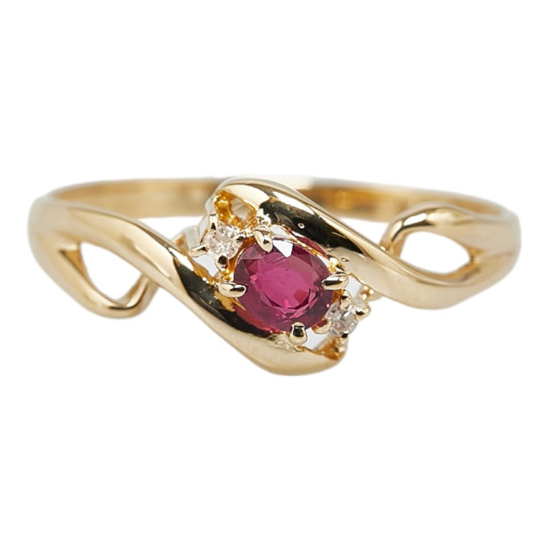 K18YG Yellow Gold Ruby Diamond Ring in Excellent Condition