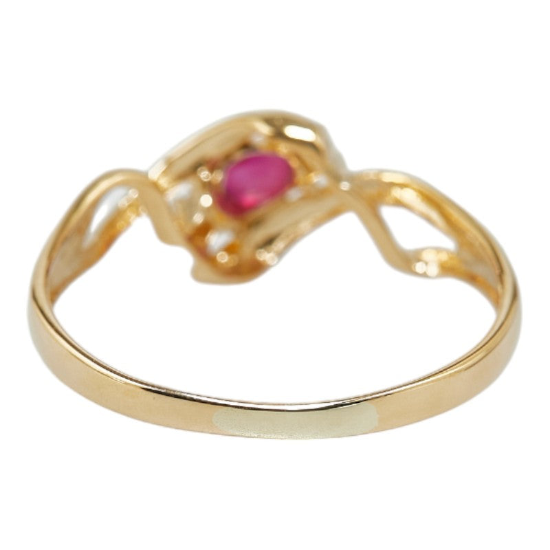 K18YG Yellow Gold Ruby Diamond Ring in Excellent Condition