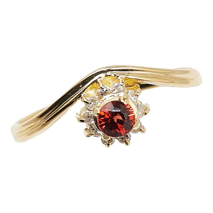 K18YG Yellow Gold Garnet Diamond 0.07ct Ring in Excellent Condition