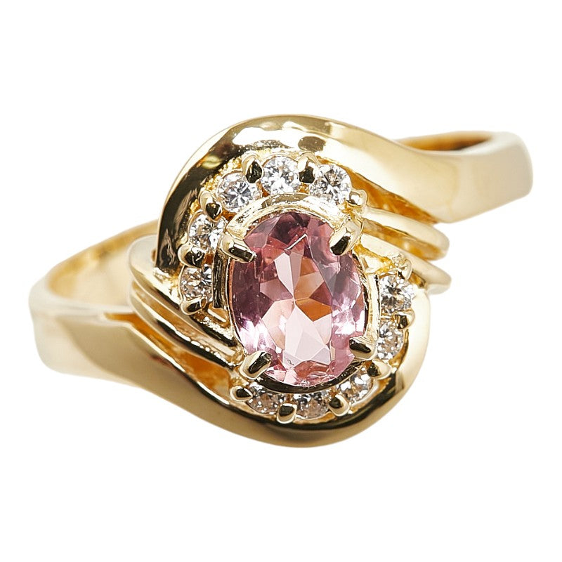 K18YG Yellow Gold Pink Tourmaline 0.52ct Diamond 0.138ct Ring in Excellent Condition