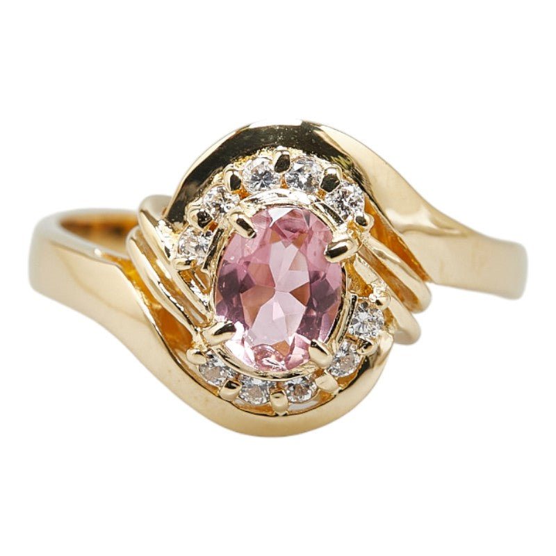 K18YG Yellow Gold Pink Tourmaline 0.52ct Diamond 0.138ct Ring in Excellent Condition