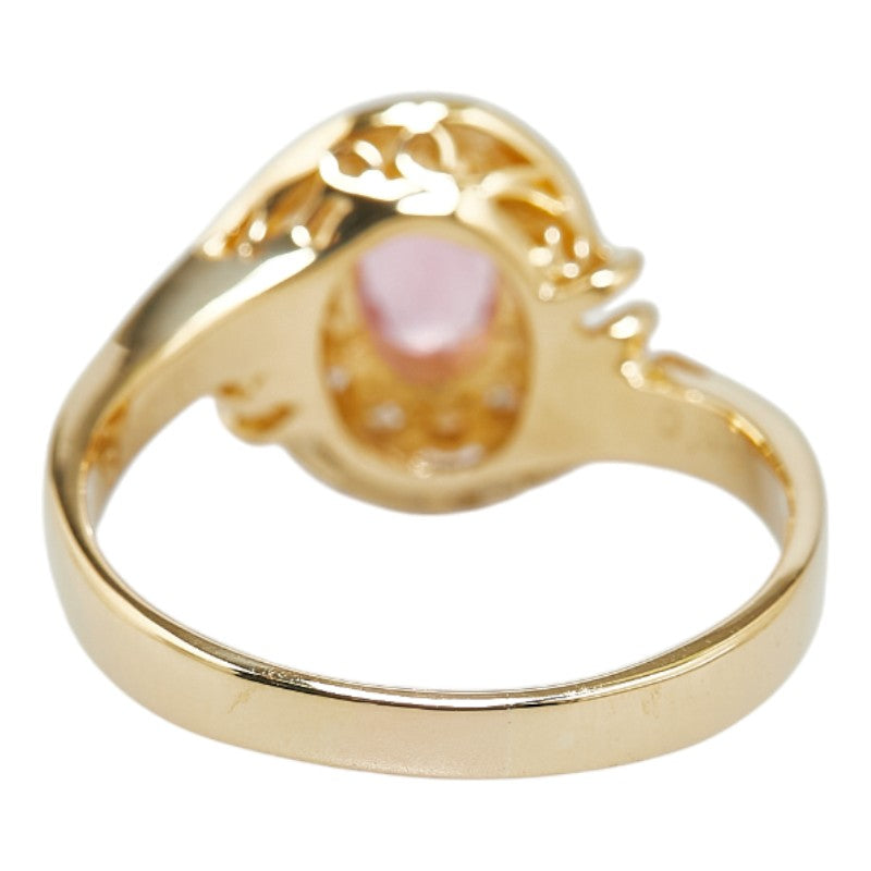 K18YG Yellow Gold Pink Tourmaline 0.52ct Diamond 0.138ct Ring in Excellent Condition