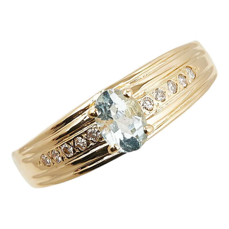 K18YG Yellow Gold Aquamarine 0.48ct Diamond 0.06ct Ring in Great Condition