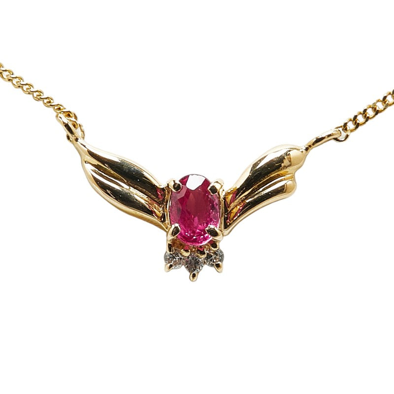 K18YG Yellow Gold Ruby Diamond Necklace in Excellent Condition