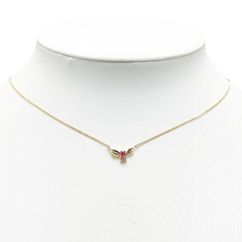 K18YG Yellow Gold Ruby Diamond Necklace in Excellent Condition